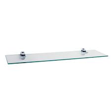 clear glass floating shelf with chrome