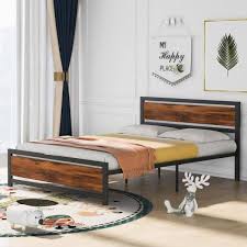 wood platform bed with headboard