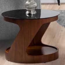 Side Table In Walnut With Black Glass