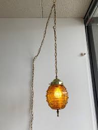 Vintage Faceted Amber Glass Swag Lamp