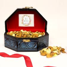 mix dry fruit in a wooden box