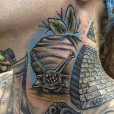 Grey Ink Neck Snail And Brick Wall Tattoo