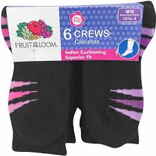 Fruit Of The Loom Little Girls Black Crew Socks 6 Pk Large