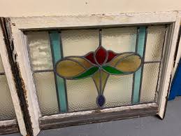 2 Antique English Stained Glass Windows