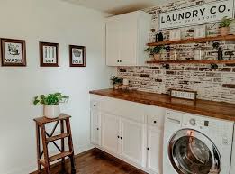 Rustic Red Brick Laundry Room Wall And