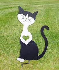 tuxedo cat garden stake or wall art cat