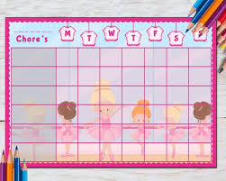 Girls Chore Chart Toddler Ballerina Homework Behavior Chart Print At Home Potty Training Printable Reward Chart Star Chart Children
