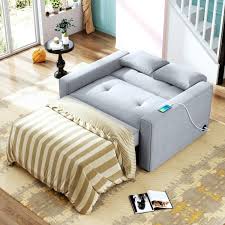 48 In W Gray Linen Twin Modern Convertible Sleeper Sofa Bed With Usb Port And 2 Pillows
