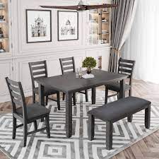 eer 6 piece rectangle mdf top gray dining table set with 4 chairs 1 bench