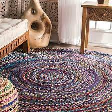 round blue cotton carpet hand braided