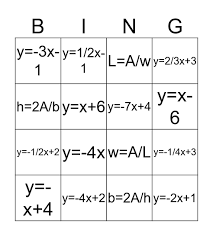 Solving Literal Equations Bingo Card
