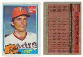 The wood grain borders encasing a color photo featured on the card fronts is reminiscent of topp's classic 1962 baseball set. 1981 Topps 240 Nolan Ryan Coca Cola 6 Astros
