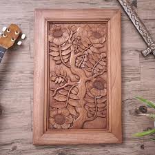 Hand Carved Low Relief Wood Wall Panel