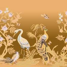 Peacock And Herons Fabric Wall Covering