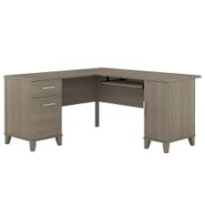 Color:ash grey material:benchmade with fsc certified reclaimed pine Bush Furniture Somerset L Shaped Desk 60 W Ash Gray Standard Delivery Office Depot