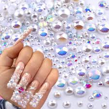 10g multi size white pearl beads nail