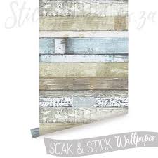 scrubbable wood planks blues wallpaper