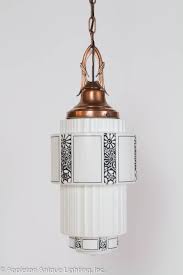 Art Deco Milk Glass Pendant With Copper