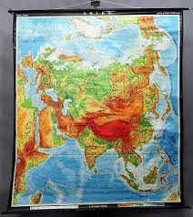 Vintage Poster Print School Map Pull Down Wall Chart Asia