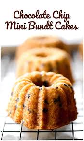 The bundt cake is easy to make; Chocolate Chip Mini Bundt Cakes These Chocolate Chip Mini Bundt Cakes Make The Coolest Looking C Mini Bundt Cakes Mini Bundt Cakes Recipes Bundt Cakes Recipes