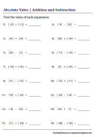 Absolute Value Worksheets Practices