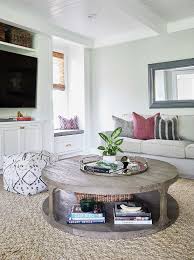 Round Gray Wash Wooden Coffee Table On