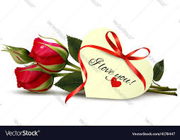two red roses with an i love you note