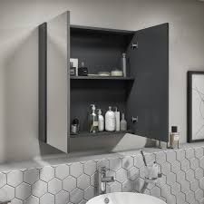 ( 4.3) out of 5 stars. 600mm Dark Grey Gloss Wall Hung Mirrored 2 Door Cabinet Portland Better Bathrooms