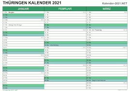 Kalender 2021 thüringen als pdf oder excel. Kalender 2021 Thuringen