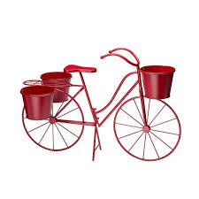 oversized red metal bicycle plant stand