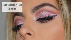 pink glitter cut crease makeup tutorial