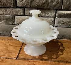 Milk Glass Vintage Compote Candy Dish W