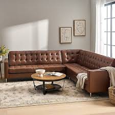 Goliath Contemporary Faux Leather Tufted 5 Seater Sectional Sofa Set Modern Stylish Furniture Cognac Gdfstudio