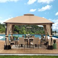 Sunjoy Wynonna 10 Ft X 12 Ft Tan And Brown Gazebo With Led Lighting And Bluetooth Sound 169292 The Home Depot
