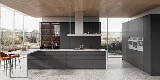 Grey Kitchen Cabinets In Lacquer Finish