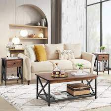 3 piece occasional table set with coffee table 2 end tables brown coffee table set