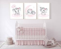 Nursery Wall Art Girl Elephant Pink And