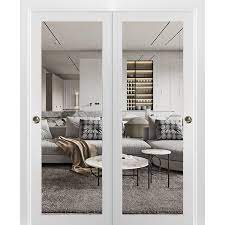 Lucia Clear Glass Wood Sliding Closet White Doors Sartodoors Size 64 X 80