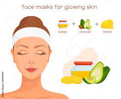 Facw mask for glowing skin. Ingredients for home cosmetic procedure. Vector  banner with the face of a girl with a mask and a recipe. Vector  illustration. Stock Vector | Adobe Stock