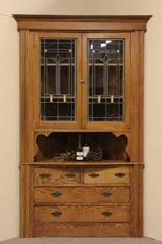 Oak Antique Corner Cabinet Leaded