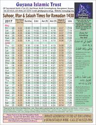 Ramadan 2017 Time Chart Guyana Islamic Trust