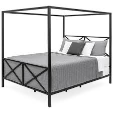 metal canopy bed queen size black