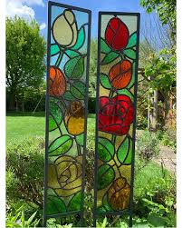 Roses Double Panel Glass Garden Art