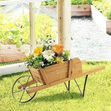 Gymax Wooden Wagon Planter Decorative