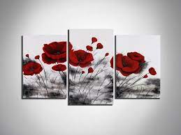 Set Of 3 Canvas Art Red Poppies Flowers