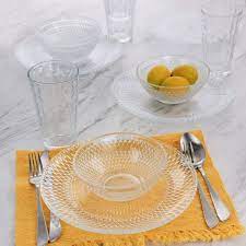Gibson Home Clearview Diamond 12 Piece Embossed Glass Dinnerware Set