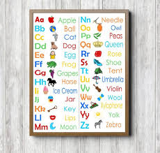 Alphabet Chart Printable Wall Art Classroom Wall Decor Colorful Kids Room Nursery Educational Poster Alphabet Pictures Bright Colors