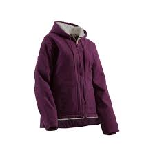 Berne Womens Small Plum Cotton Fine Sherpa Lined Washed Hooded Coat