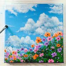 Spring Flower Field Painting With