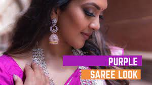 purple saree look vithya hair and